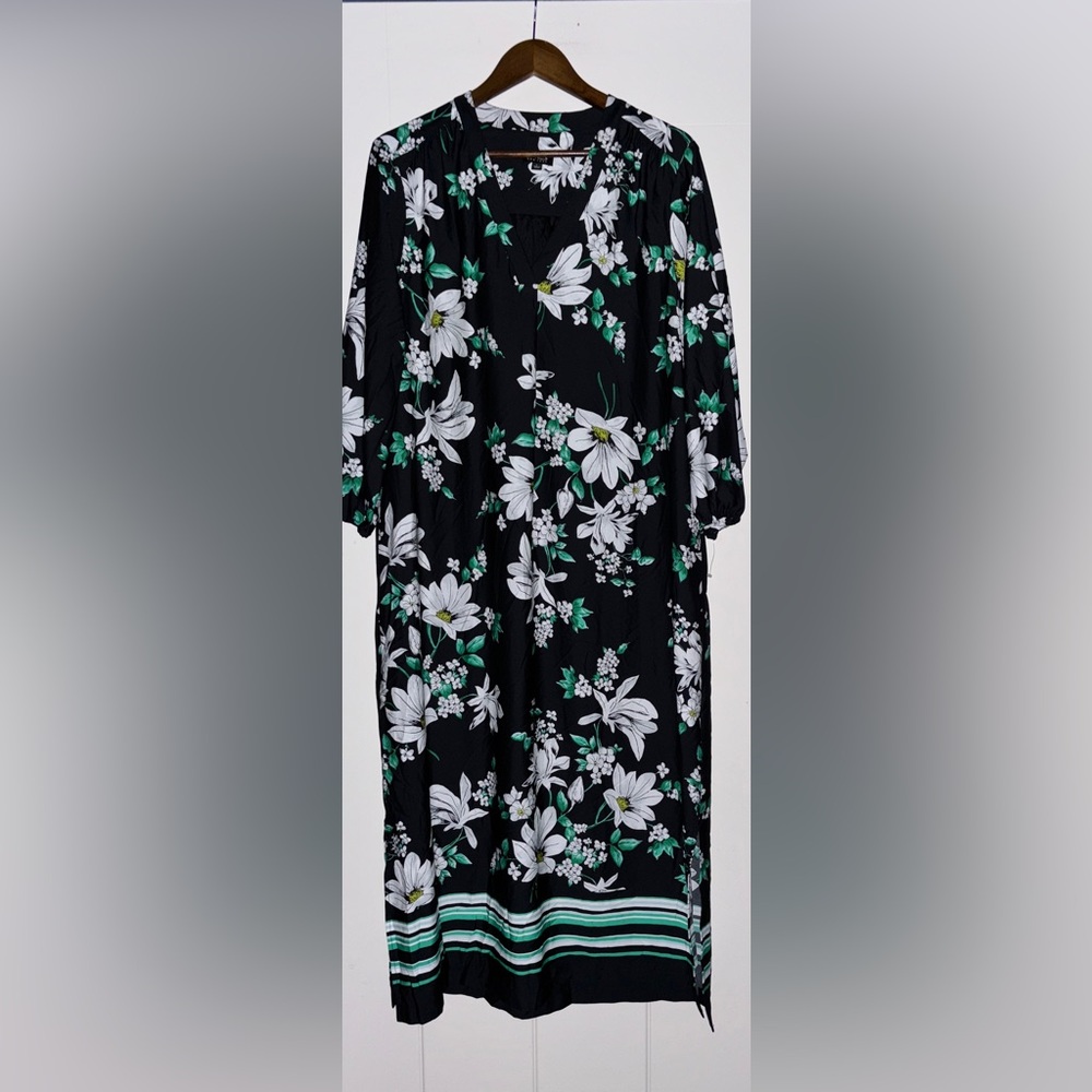 Jones New York Satin Floral Kimono Robe‎ Black White Daisy Print Size L
